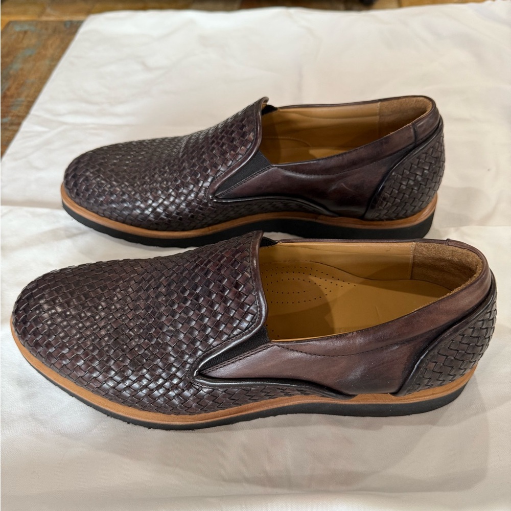 Men's Woven Leather Slip-On Loafers - Brown